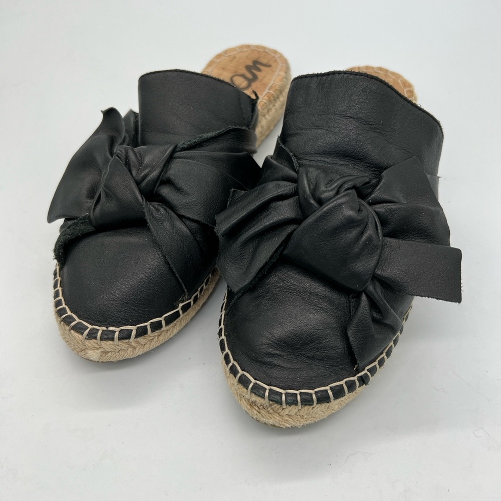 Sam Edelman Black Knot-Front Leather Espadrille Mule - Women's